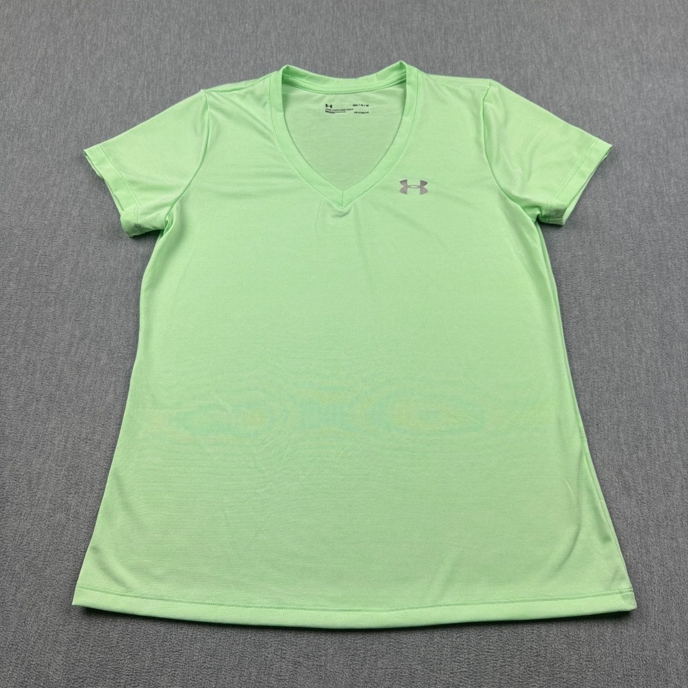 Under‎ Armour Shirt Womens Medium Green UA Tech Twist V-Neck Heatgear Athletic